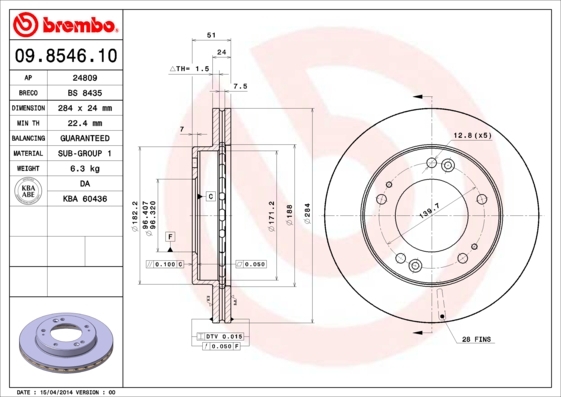Disc frana 09.8546.10 BREMBO - Frana disc Disc frana 09.8546.10 BREMBO - Frana disc