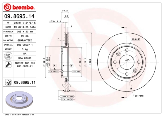 Disc frana 09.8695.11 BREMBO - Frana disc Disc frana 09.8695.11 BREMBO - Frana disc