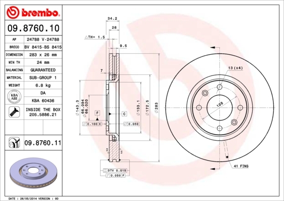Disc frana 09.8760.11 BREMBO - Disc frana Disc frana 09.8760.11 BREMBO - Disc frana