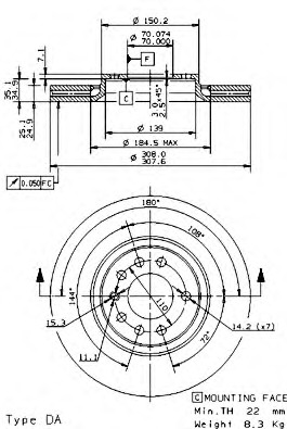 Disc frana 09.9369.10 BREMBO - Frana disc