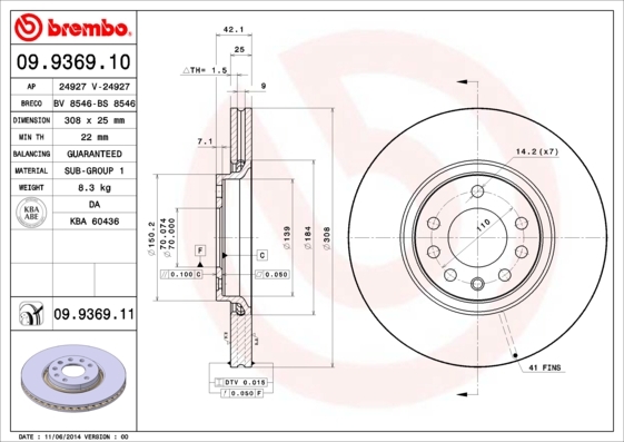 Disc frana 09.9369.11 BREMBO - Frana disc
