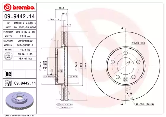 Disc frana 09.9442.14 BREMBO - Frana disc Disc frana 09.9442.14 BREMBO - Frana disc