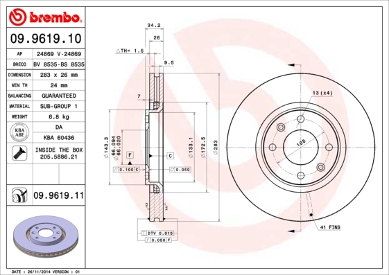 Disc frana 09.9619.10 BREMBO - Frana disc Disc frana 09.9619.10 BREMBO - Frana disc