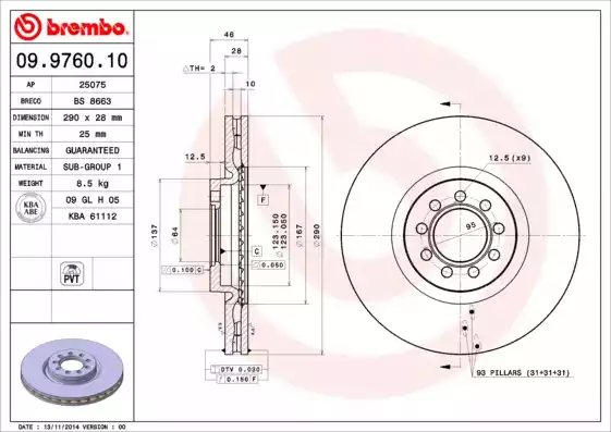 Disc frana 09.9760.10 BREMBO - Disc frana