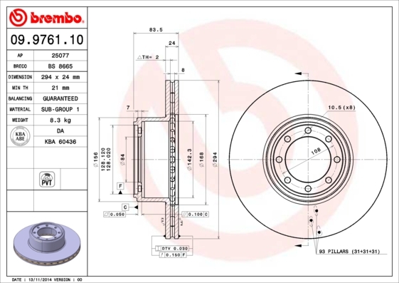 Disc frana 09.9761.10 BREMBO - Disc frana