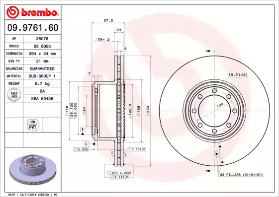 Disc frana 09.9761.60 BREMBO - Disc frana