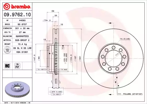 Disc frana 09.9762.10 BREMBO - Disc frana Disc frana 09.9762.10 BREMBO - Disc frana