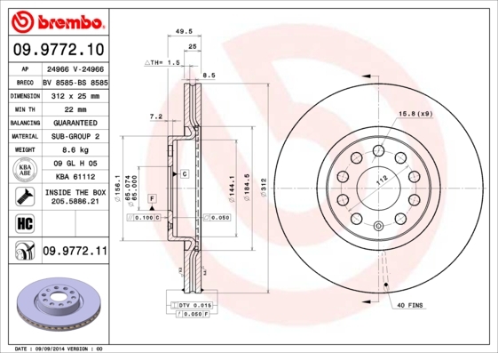 Disc frana 09.9772.11 BREMBO - Disc frana Disc frana 09.9772.11 BREMBO - Disc frana