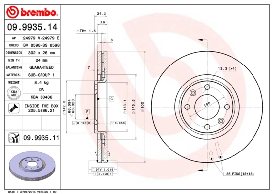 Disc frana 09.9935.14 BREMBO - Disc frana