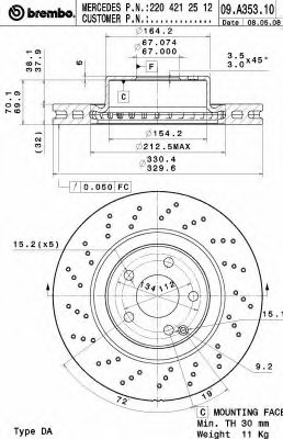 Disc frana 09.A353.11 BREMBO - Disc frana