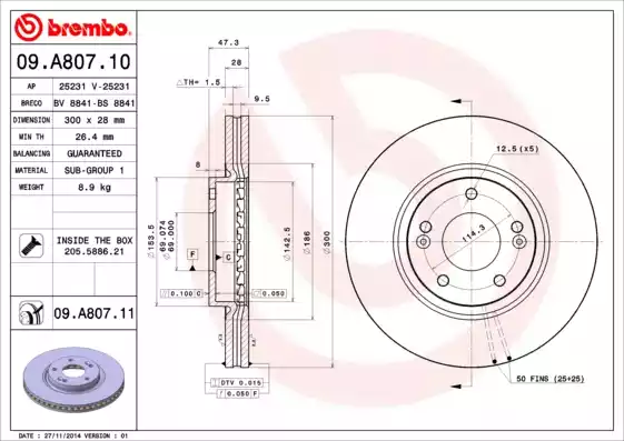 Disc frana 09.A807.10 BREMBO - Disc frana