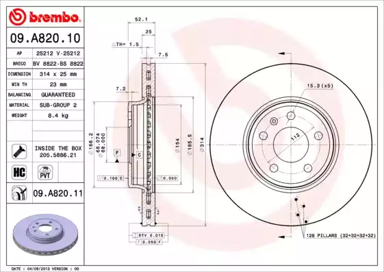 Disc frana 09.A820.10 BREMBO - Disc frana