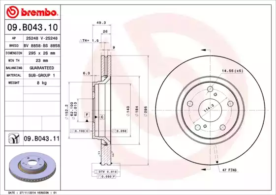 Disc frana 09.B043.10 BREMBO - Disc frana Disc frana 09.B043.10 BREMBO - Disc frana