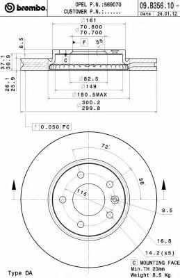 Disc frana 09.B356.10 BREMBO - Disc frana Disc frana 09.B356.10 BREMBO - Disc frana