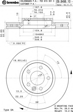 Disc frana 09.B498.10 BREMBO - Frana disc Disc frana 09.B498.10 BREMBO - Frana disc