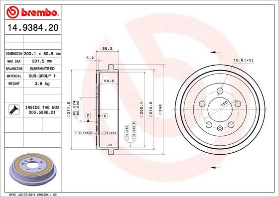 Tambur frana 14.9384.20 BREMBO - Tambur frana Tambur frana 14.9384.20 BREMBO - Tambur frana