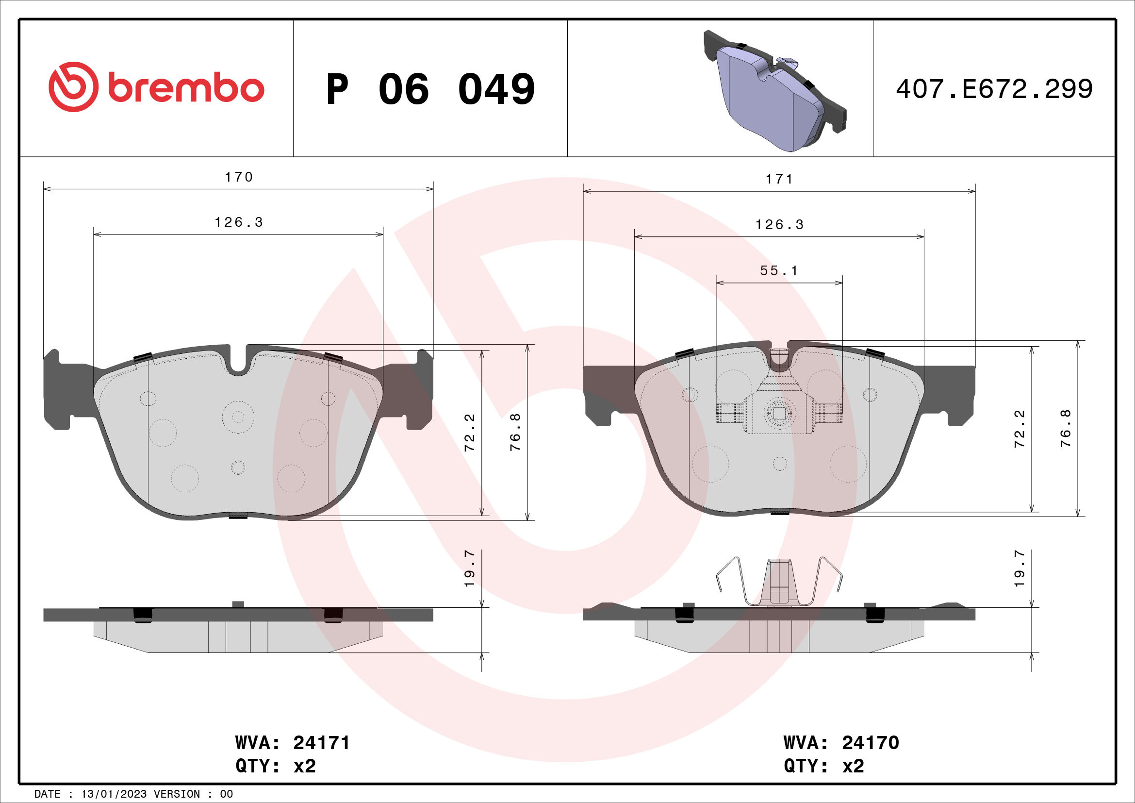 set placute frana,frana disc P 06 049 BREMBO - Set placute frana