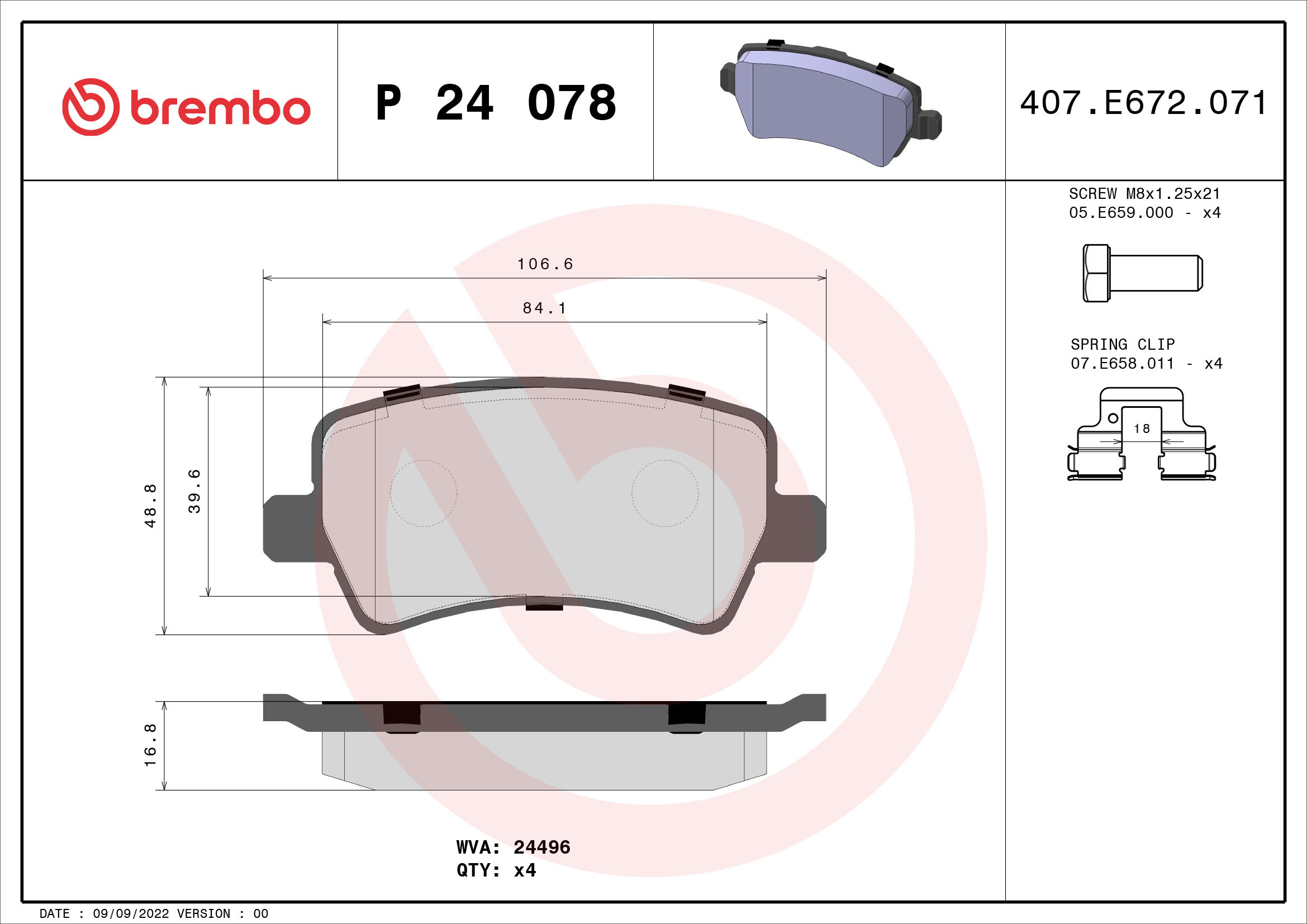 set placute frana,frana disc P 24 078 BREMBO - Frana disc set placute frana,frana disc P 24 078 BREMBO - Frana disc