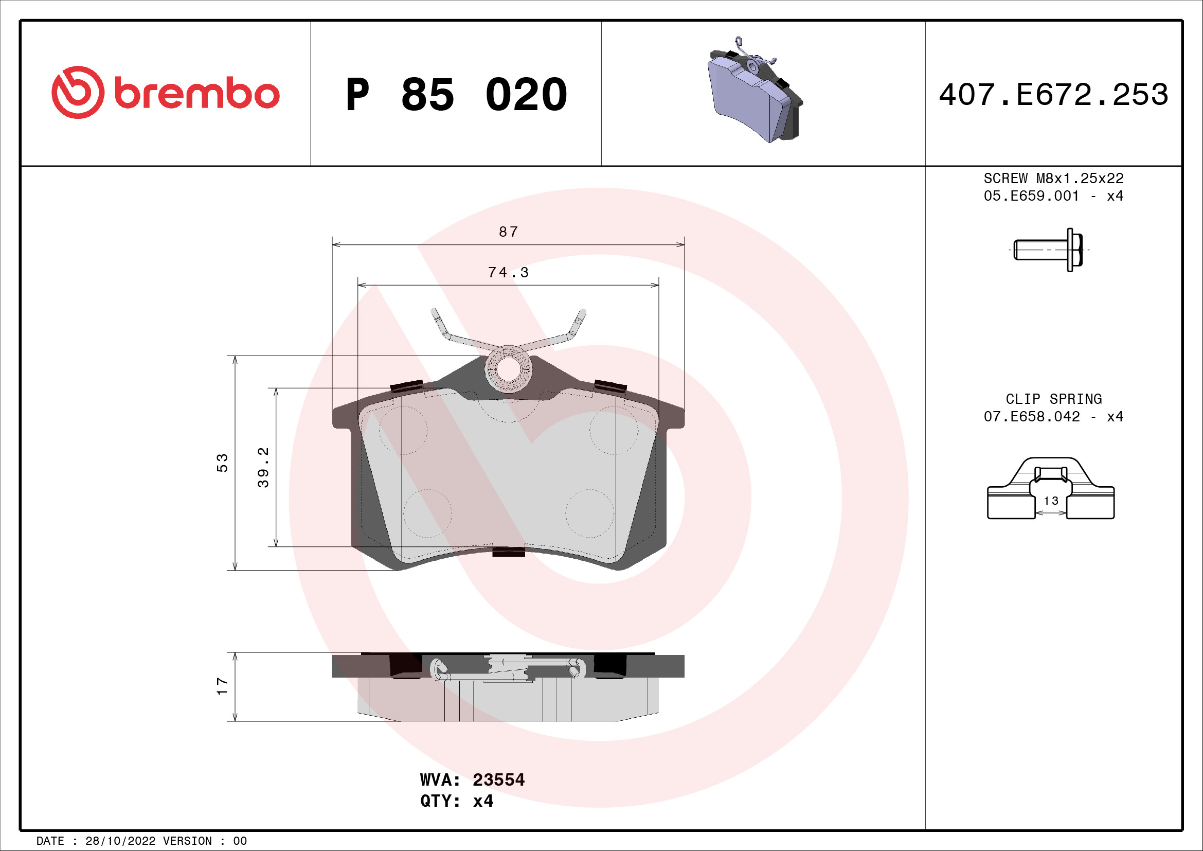 set placute frana,frana disc P 85 020 BREMBO - Frana disc set placute frana,frana disc P 85 020 BREMBO - Frana disc