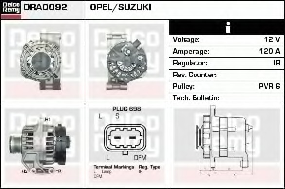 Generator / Alternator DRA0092 DELCO REMY - Generator /alternator / elemente Generator / Alternator DRA0092 DELCO REMY - Generator /alternator / elemente