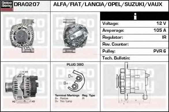 Generator / Alternator DRA0207 DELCO REMY - Generator /alternator / elemente Generator / Alternator DRA0207 DELCO REMY - Generator /alternator / elemente