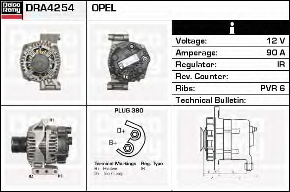 Generator / Alternator DRA4254 DELCO REMY - Generator /alternator / elemente Generator / Alternator DRA4254 DELCO REMY - Generator /alternator / elemente