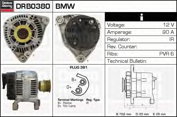 Generator / Alternator DRB0380 DELCO REMY - Generator /alternator / elemente