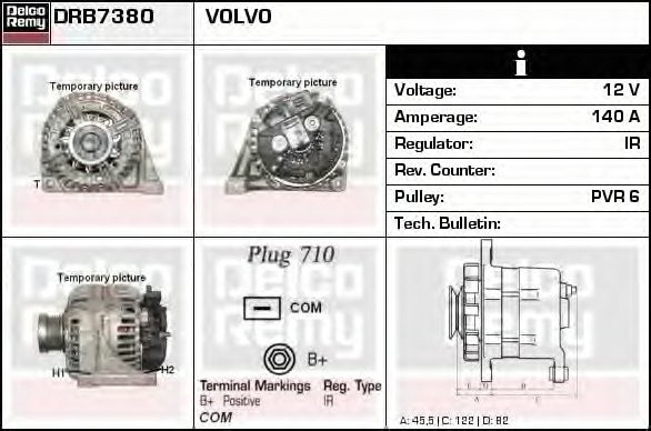 Generator / Alternator DRB7380 DELCO REMY - Generator /alternator / elemente Generator / Alternator DRB7380 DELCO REMY - Generator /alternator / elemente