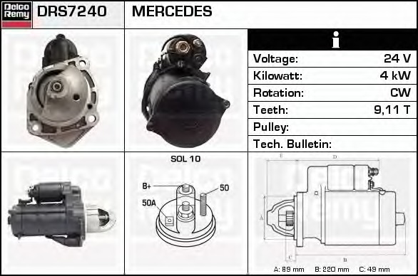 starter DRS7240 DELCO REMY - Demaror / electromotor starter DRS7240 DELCO REMY - Demaror / electromotor