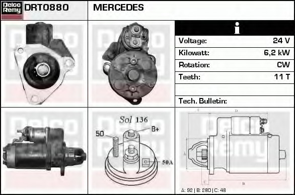 starter DRT0880 DELCO REMY - Demaror / electromotor starter DRT0880 DELCO REMY - Demaror / electromotor