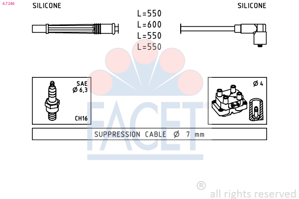 Set cablaj aprinder 4.7246 FACET - Fisa bujie