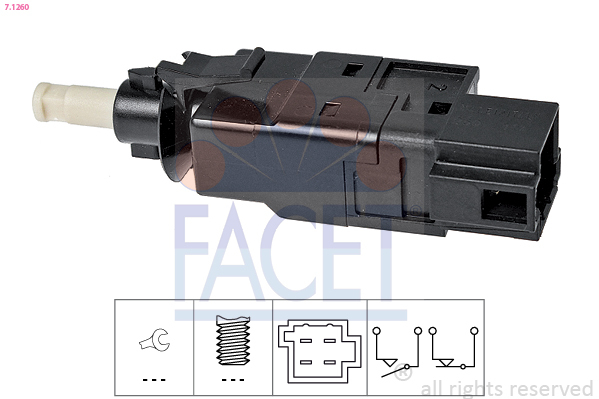 Comutator lumini frana / Comutator, actionare ambreiaj (Tempomat) 7.1260 FACET - Intrerupatoare / relee / control Comutator lumini frana / Comutator, actionare ambreiaj (Tempomat) 7.1260 FACET - Intrerupatoare / relee / control