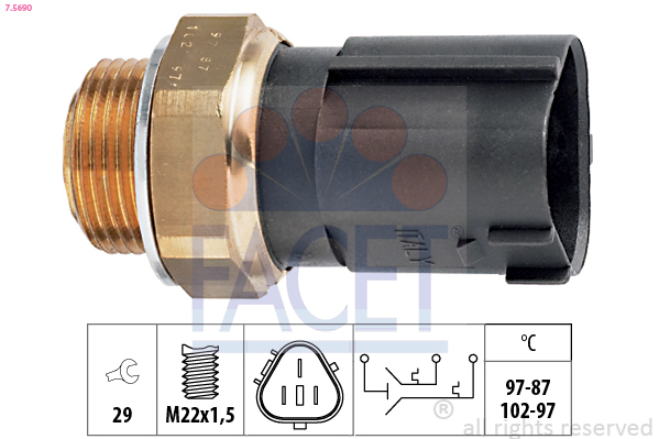 Comutator temperatura, ventilator radiator 7.5690 FACET - Comutator / senzor Comutator temperatura, ventilator radiator 7.5690 FACET - Comutator / senzor
