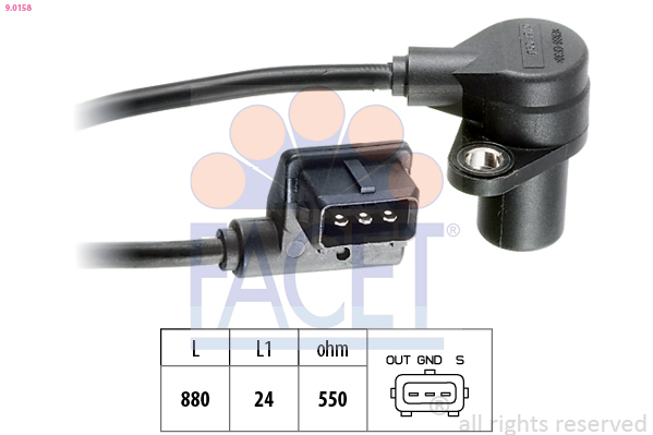 Senzor impulsuri, arbore cotit / senzor impulsuri,volanta 9.0158 FACET - Indicatoare Senzor impulsuri, arbore cotit / senzor impulsuri,volanta 9.0158 FACET - Indicatoare