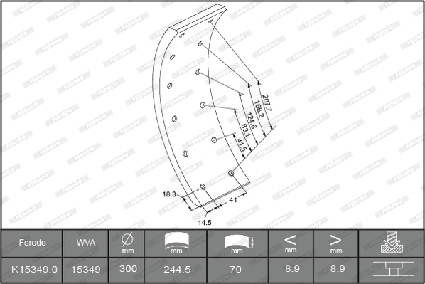 Set garnituri de frictiune, frana tambur K15349.0-F3658 FERODO - Frana tambur