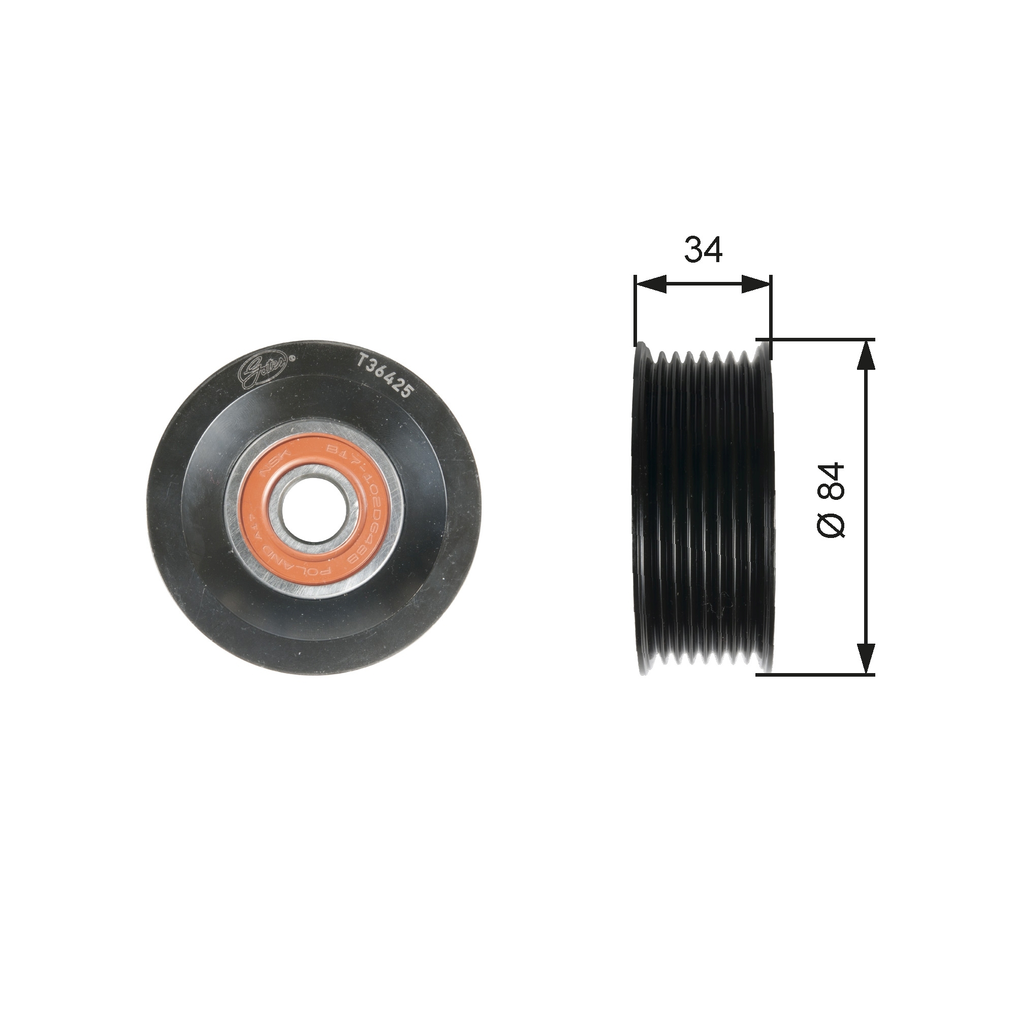 Rola ghidare/conducere, curea transmisie T36425 GATES - Transmisie - kit accesorii