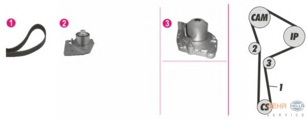 Set pompa apa + curea dintata 8MP 376 802-821 HELLA - Pompa apa/ garnitura