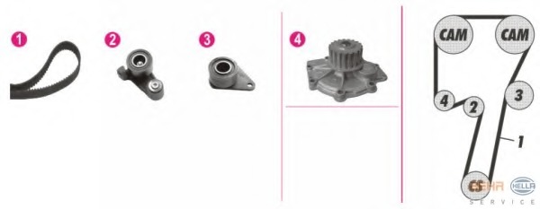 Set pompa apa + curea dintata 8MP 376 807-801 HELLA - Pompa apa/ garnitura