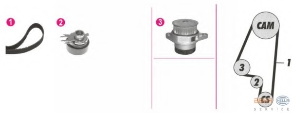 Set pompa apa + curea dintata 8MP 376 812-831 HELLA - Kit distributie / curea distributie