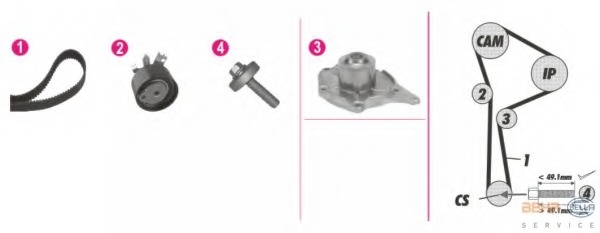 Set pompa apa + curea dintata 8MP 376 814-831 HELLA - Pompa apa/ garnitura