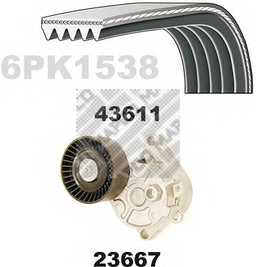 Set curea transmisie cu caneluri 23611 MAPCO - Transmisie - kit accesorii Set curea transmisie cu caneluri 23611 MAPCO - Transmisie - kit accesorii