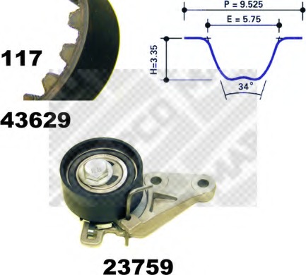 Set curea de distributie 23629 MAPCO - Kit distributie / curea distributie