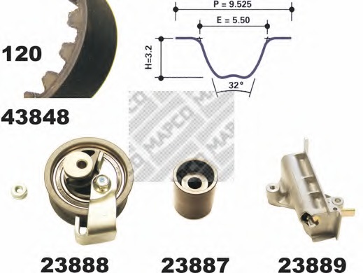Set curea de distributie 23848 MAPCO - Kit distributie / curea distributie