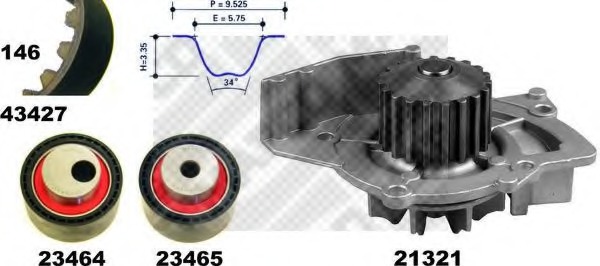 Set pompa apa + curea dintata 41427 MAPCO - Kit distributie / curea distributie