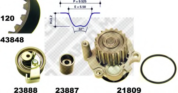 Set pompa apa + curea dintata 41847 MAPCO - Kit distributie / curea distributie