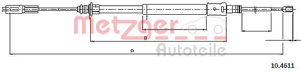 Cablu, frana de parcare 10.4611 METZGER - Maneta/ cablu Cablu, frana de parcare 10.4611 METZGER - Maneta/ cablu