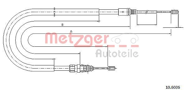 Cablu, frana de parcare 10.6036 METZGER - Maneta/ cablu Cablu, frana de parcare 10.6036 METZGER - Maneta/ cablu
