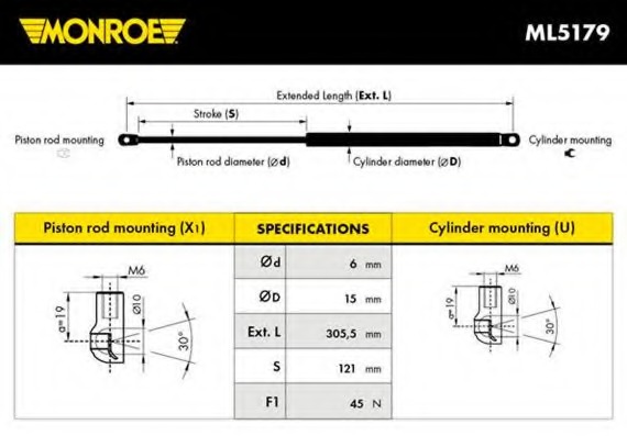 Amortizor portbagaj ML5179 MONROE - Elemente/piese montaj Amortizor portbagaj ML5179 MONROE - Elemente/piese montaj