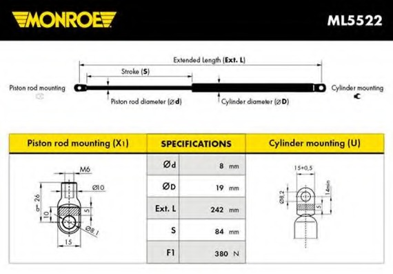 Amortizor capota ML5522 MONROE - Elemente/piese montaj Amortizor capota ML5522 MONROE - Elemente/piese montaj