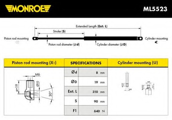 Amortizor portbagaj ML5523 MONROE - Elemente/piese montaj